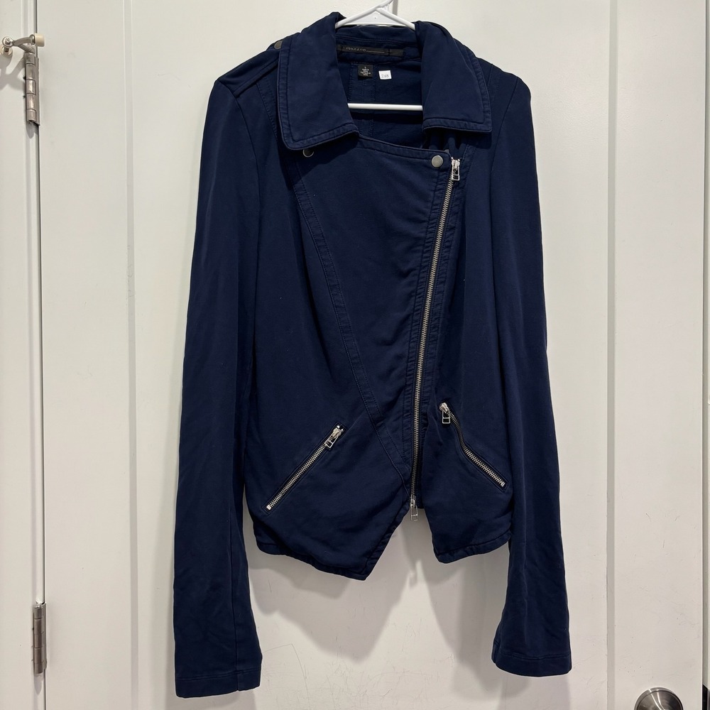 ISDA & CO Navy‎ Blue Cotton Knit Asymmetrical Moto Jacket Large